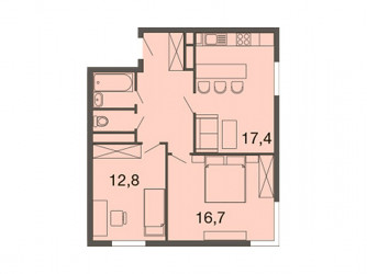 Двухкомнатная квартира 66.6 м²